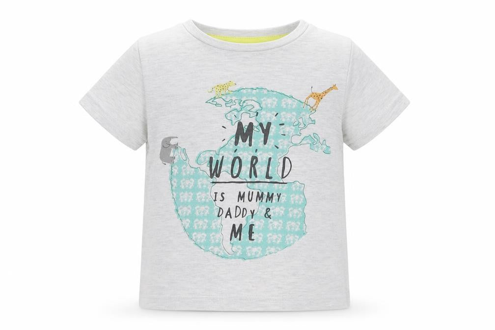 F&F Baby Grey Cotton Basic T-Shirt Size 12-18 Months Crew Neck Button - My World Is Mummy & Daddy