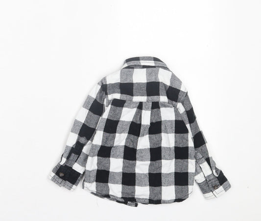 Urban Rascals Girls Black Check Cotton Basic Button-Up Size 12-18 Months Collared Button - Pocket Detail