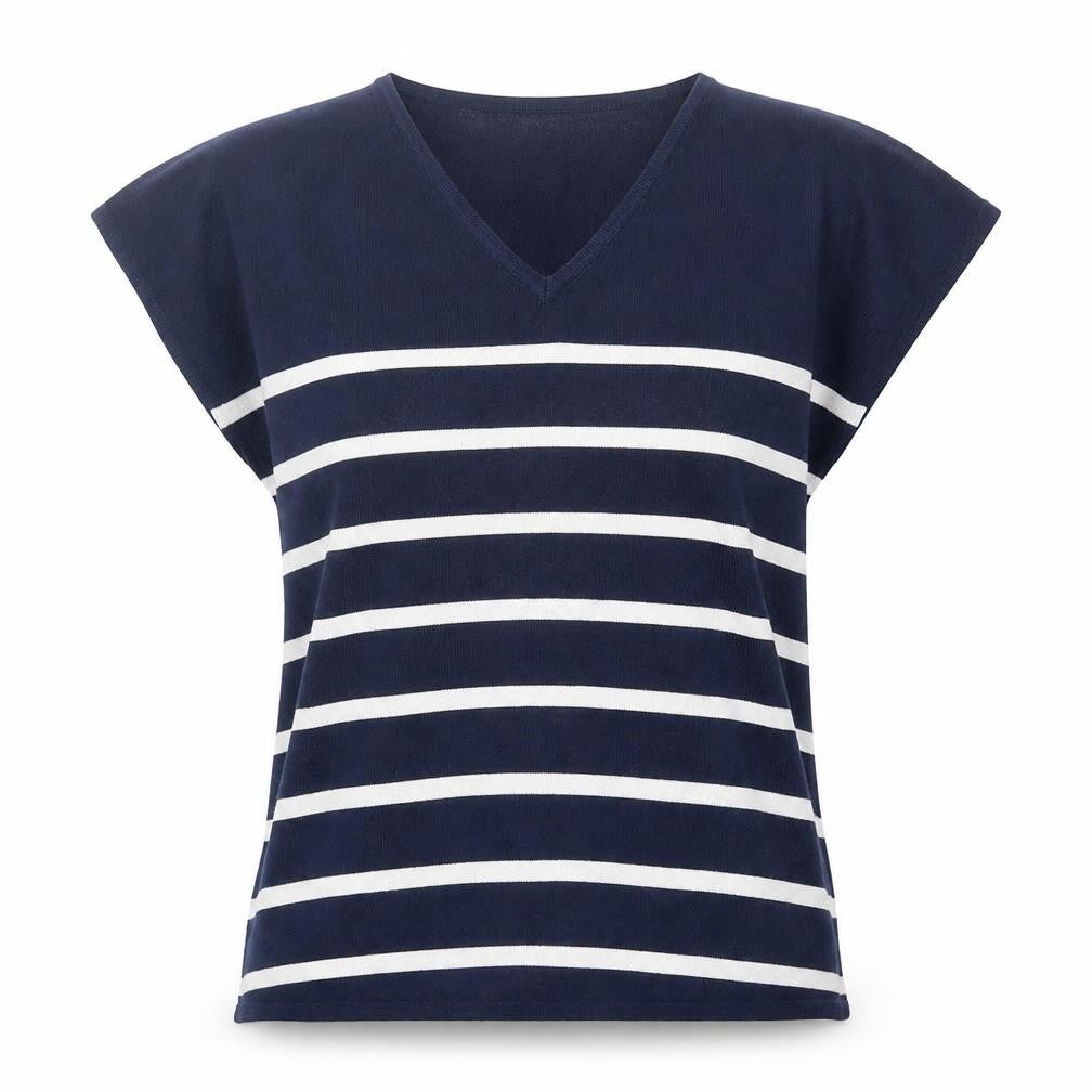 Dunnes Womens Blue Striped Viscose Basic T-Shirt Size XS V-Neck
