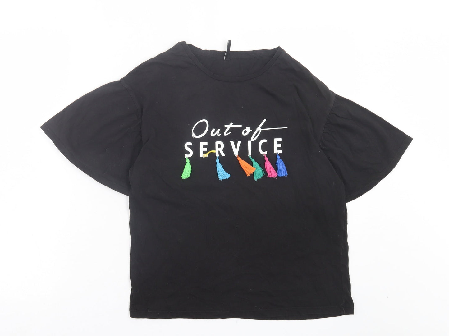 Stradivarius Womens Black Cotton Basic T-Shirt Size 6 Crew Neck - Out Of Service