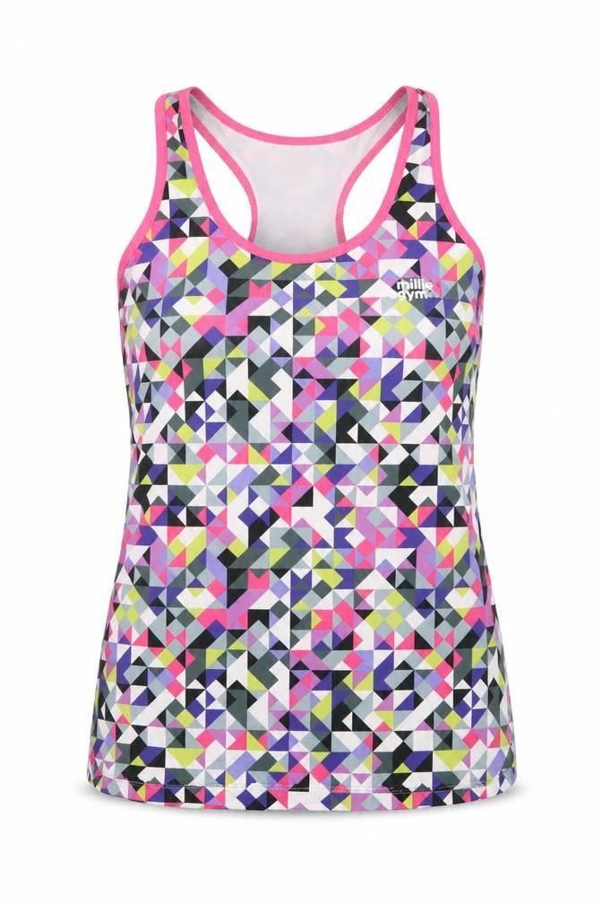Millie & Gym Womens Multicoloured Geometric Polyester Basic Tank Size L Round Neck Pullover