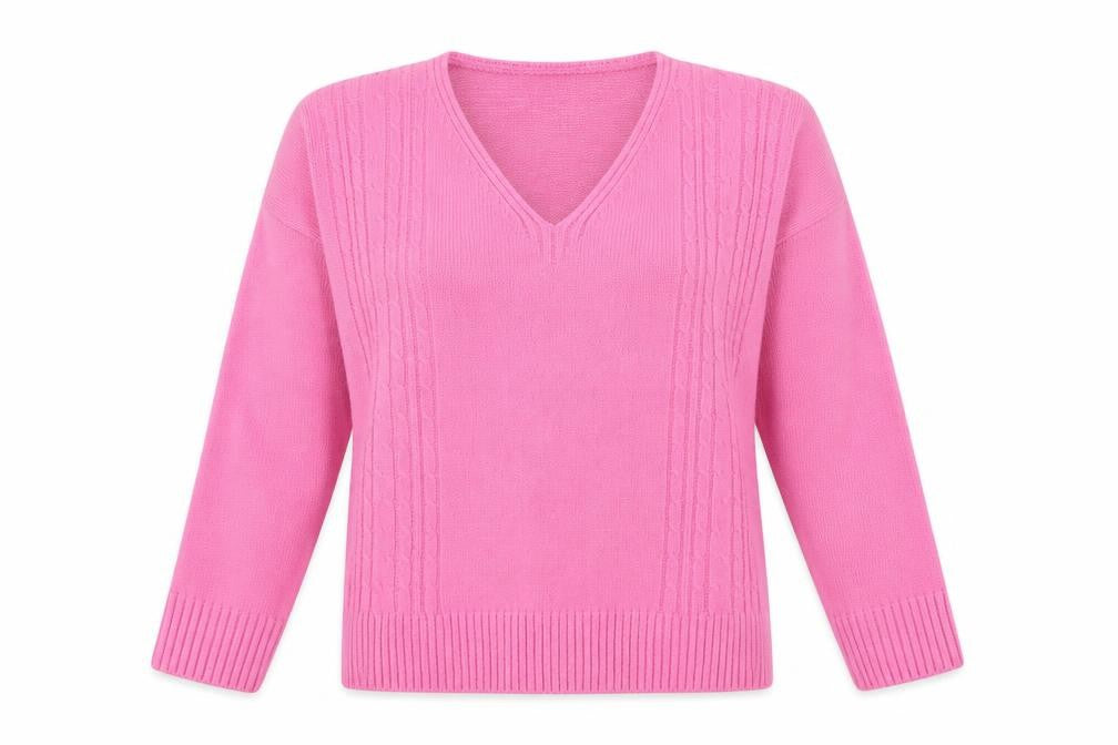 CHIC Womens Pink V-Neck Acrylic Pullover Jumper Size L