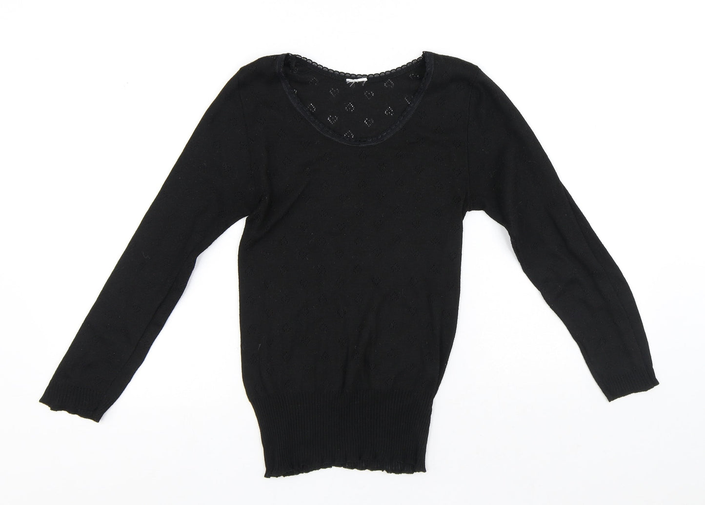 Preworn Womens Black Round Neck Polyester Pullover Jumper Size M