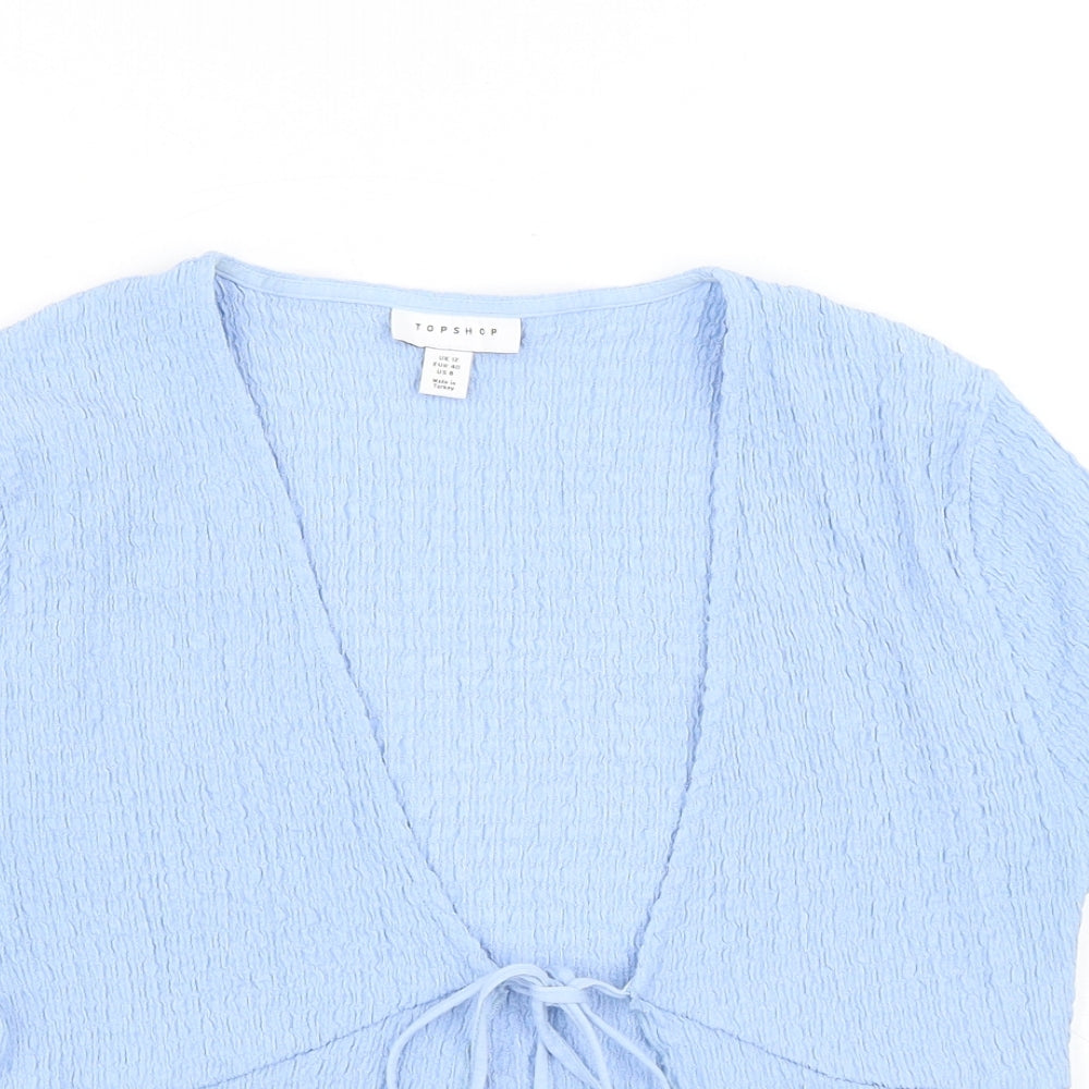 Topshop Womens Blue Polyester Basic T-Shirt Size 12 V-Neck