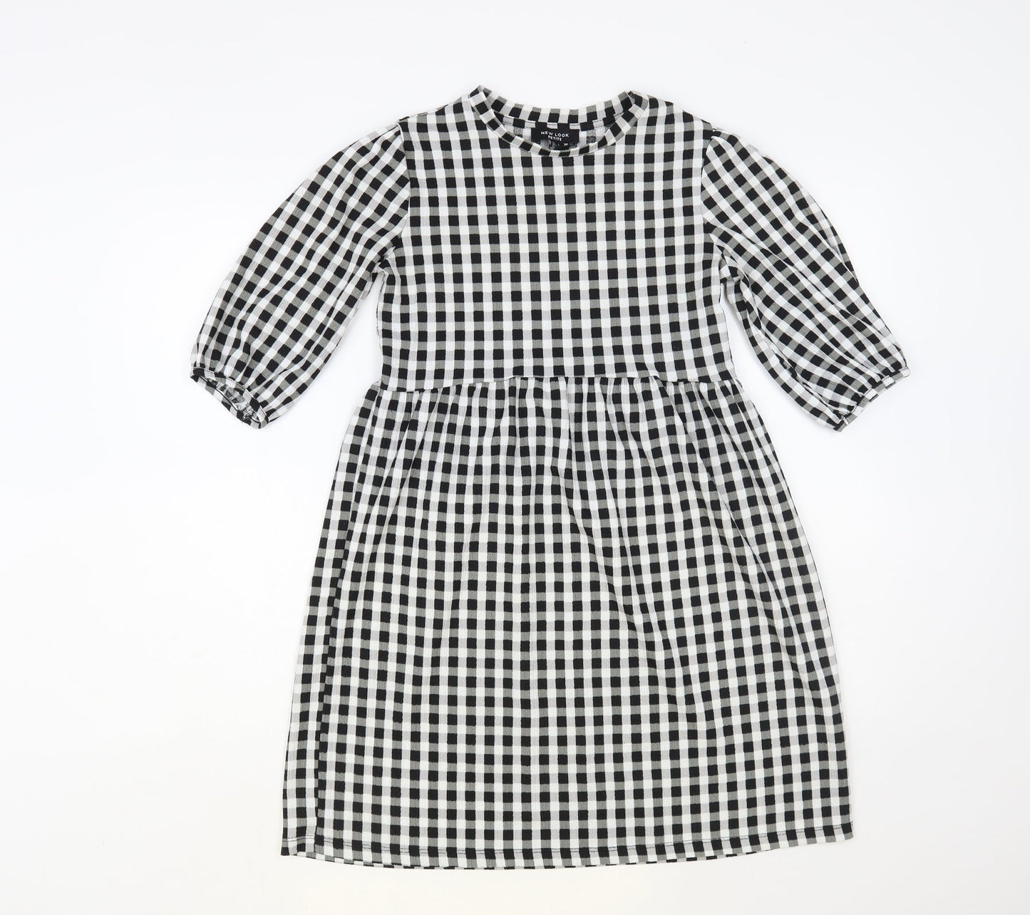 New Look Womens Black Check A-Line Size 4 Crew Neck Pullover