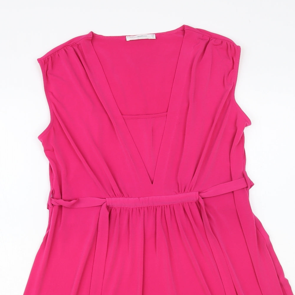 Annee Matthew Womens Pink Lyocell Fit & Flare Size L V-Neck Pullover