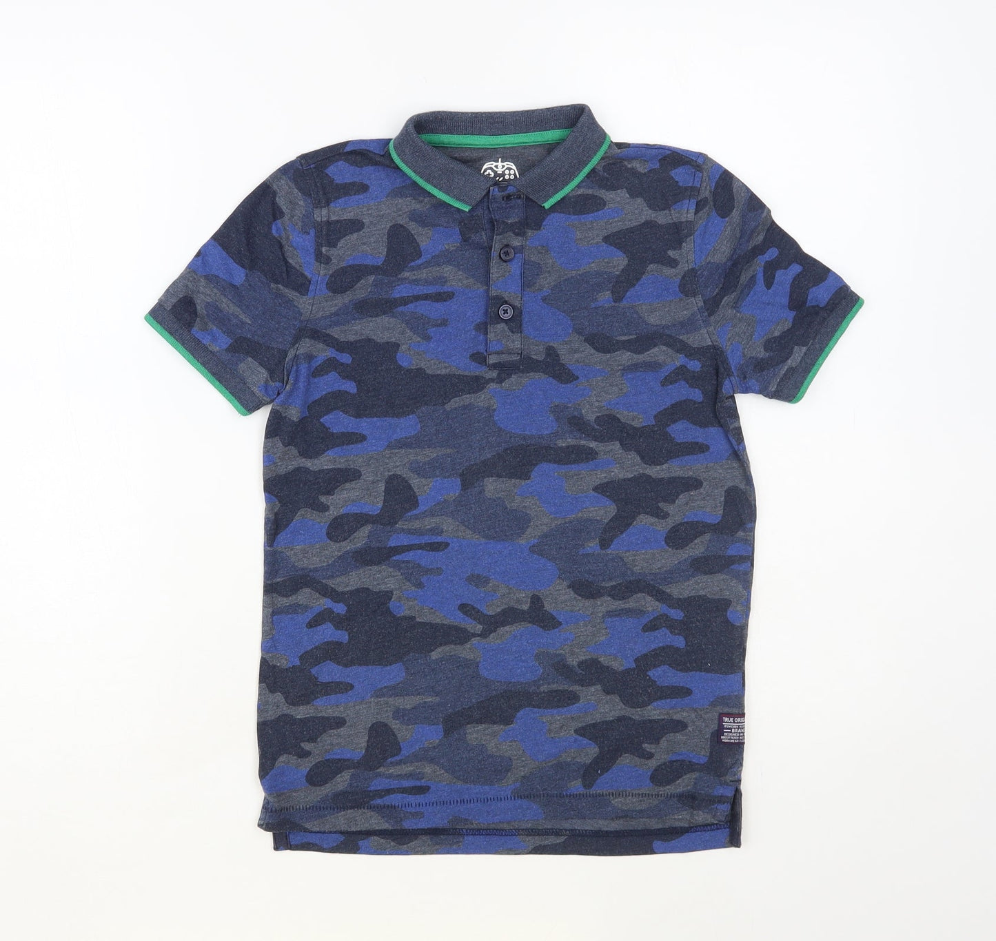 F&F Boys Blue Camouflage Polyester Pullover Polo Size 8-9 Years Collared Button