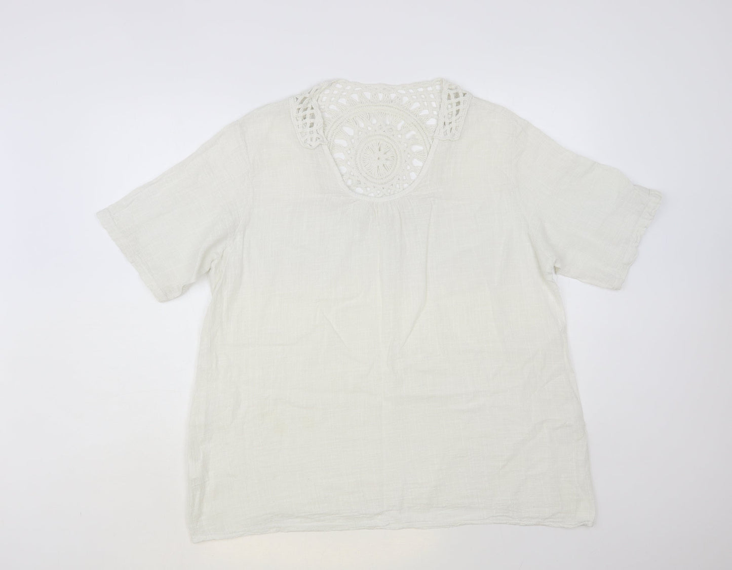 Preworn Womens White Cotton Basic Blouse Size L Scoop Neck