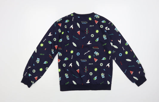 Leigh Tucker Willow Girls Blue Geometric Cotton Pullover Sweatshirt Size 12 Years Pullover