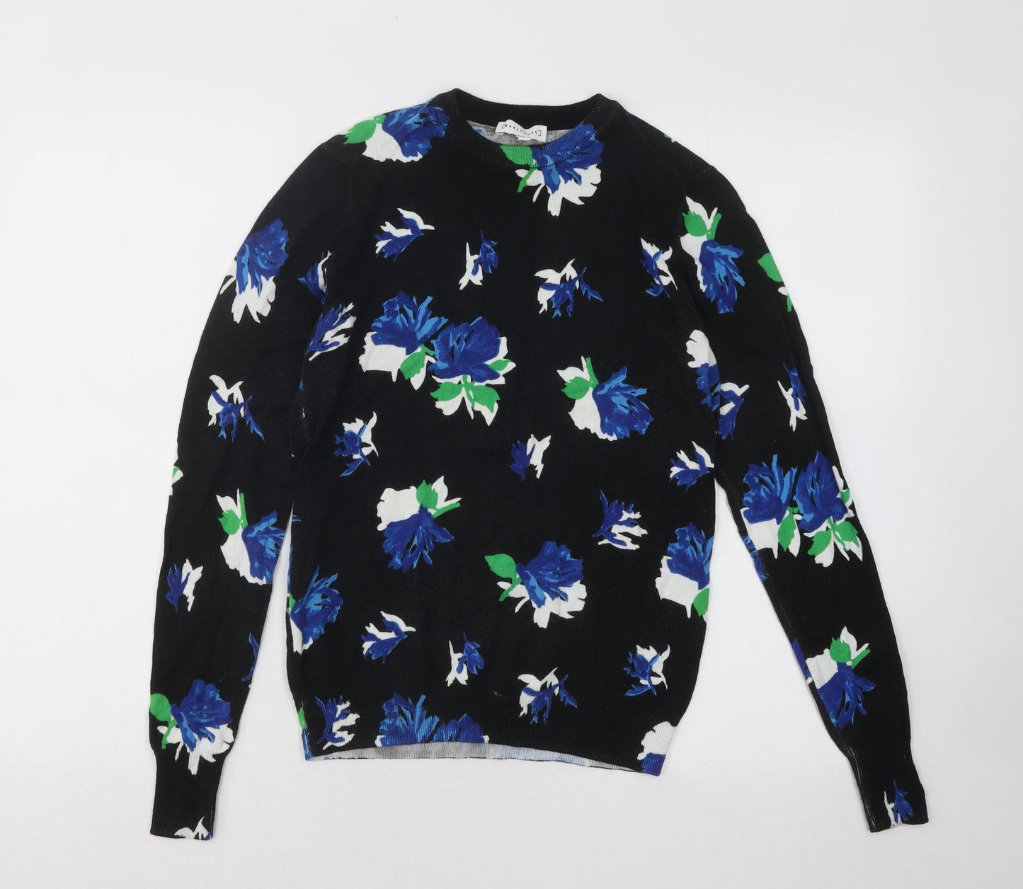 Warehouse Womens Black Round Neck Floral Cotton Pullover Jumper Size 8