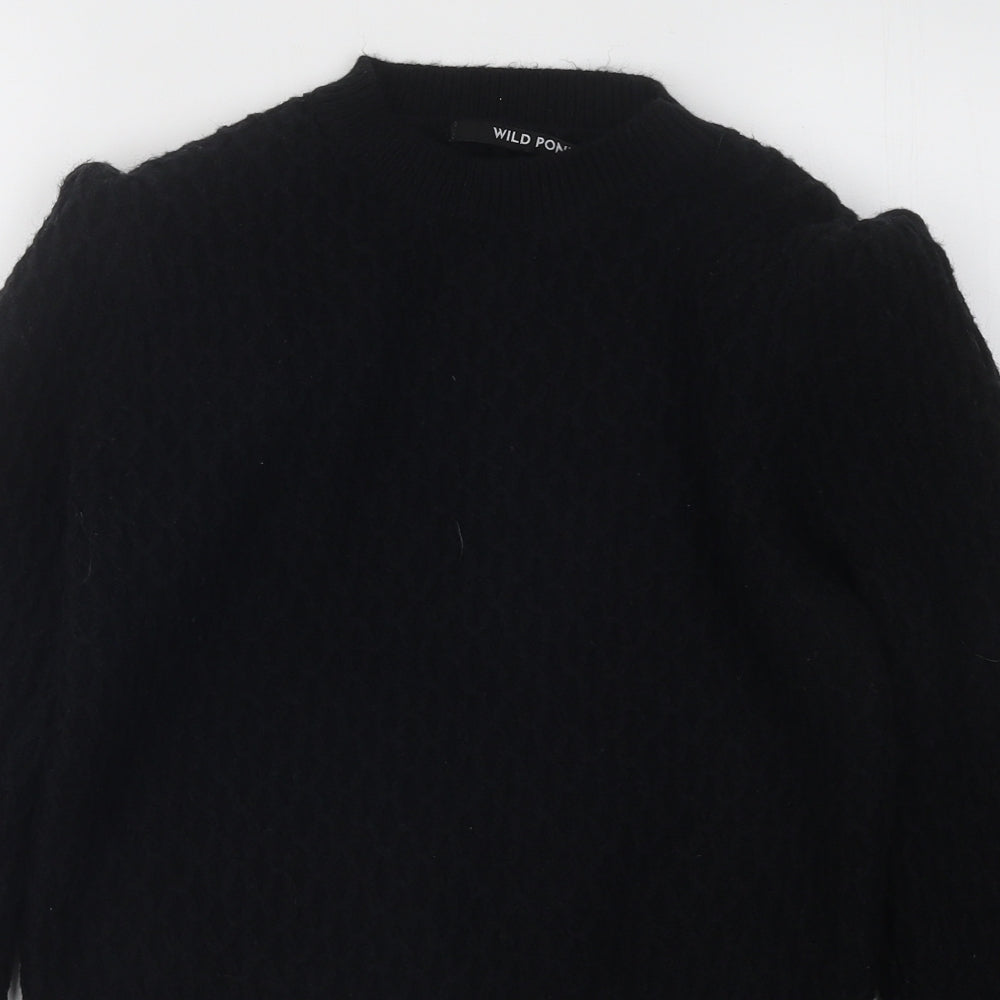 Wild Pony Womens Black Round Neck Acrylic Pullover Jumper Size S