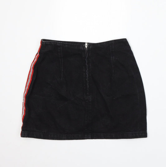 Topshop Womens Black Striped Cotton A-Line Skirt Size 8 Zip