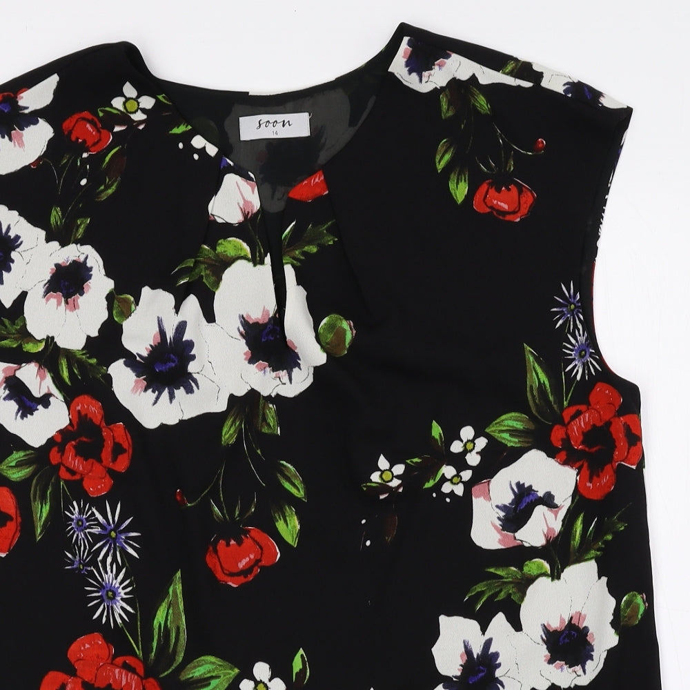 Soon Womens Multicoloured Floral Polyester Basic Blouse Size 14 V-Neck