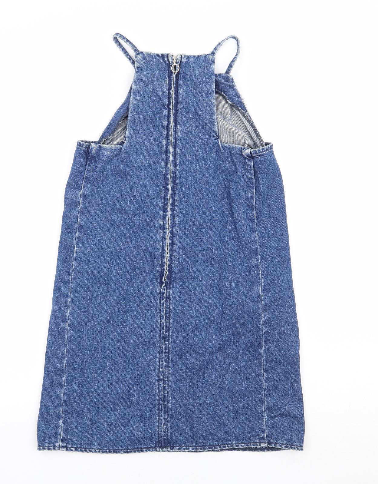 Topshop Womens Blue Cotton Pinafore/Dungaree Dress Size 4 Scoop Neck Zip