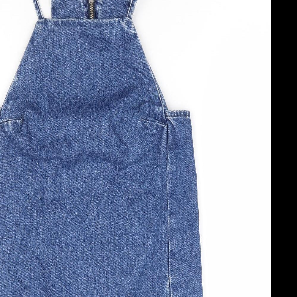 Topshop Womens Blue Cotton Pinafore/Dungaree Dress Size 4 Scoop Neck Zip