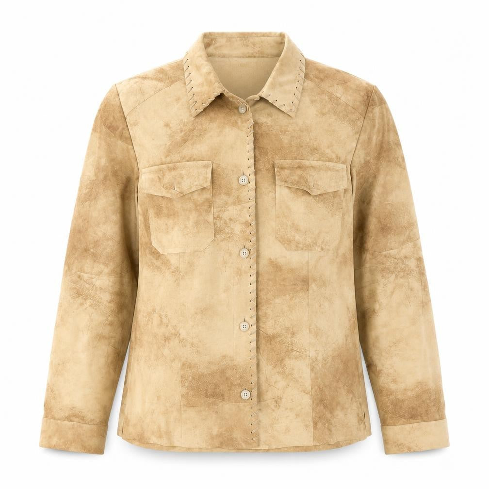 Hucke Woman Womens Beige Polyester Jersey Button-Up Size 12 Collared