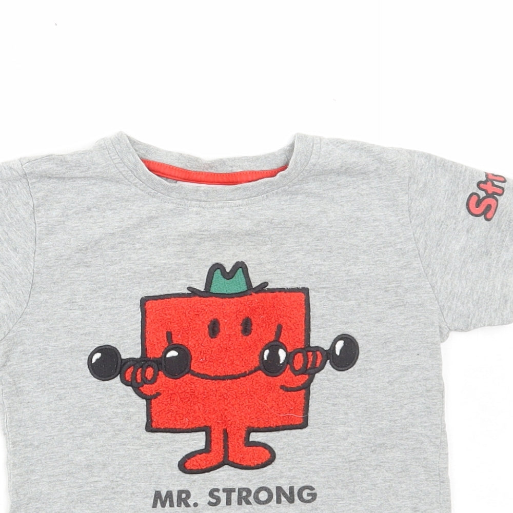 NEXT Boys Grey Cotton Basic T-Shirt Size 2-3 Years Round Neck Pullover - Mr Strong