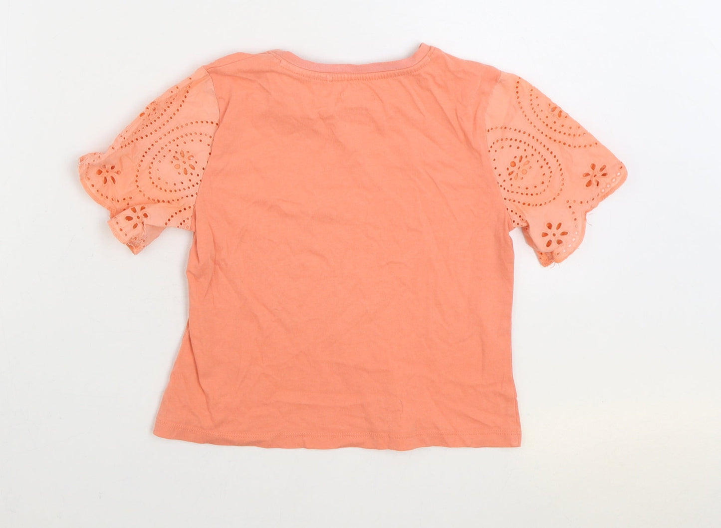 NEXT Girls Orange 100% Cotton Basic T-Shirt Size 6 Years Round Neck Pullover