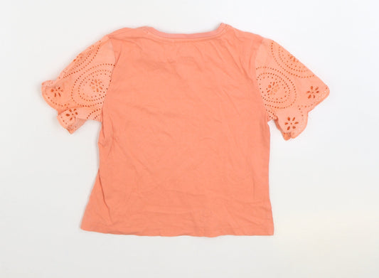NEXT Girls Orange 100% Cotton Basic T-Shirt Size 6 Years Round Neck Pullover