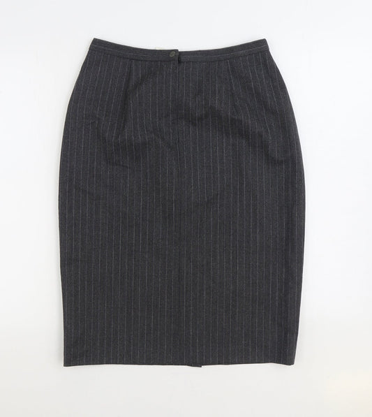 GARDEUR Womens Grey Striped Wool Straight & Pencil Skirt Size 12 Zip