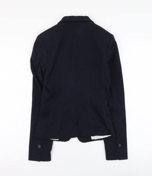 H&M Womens Blue Polyester Jacket Suit Jacket Size 4