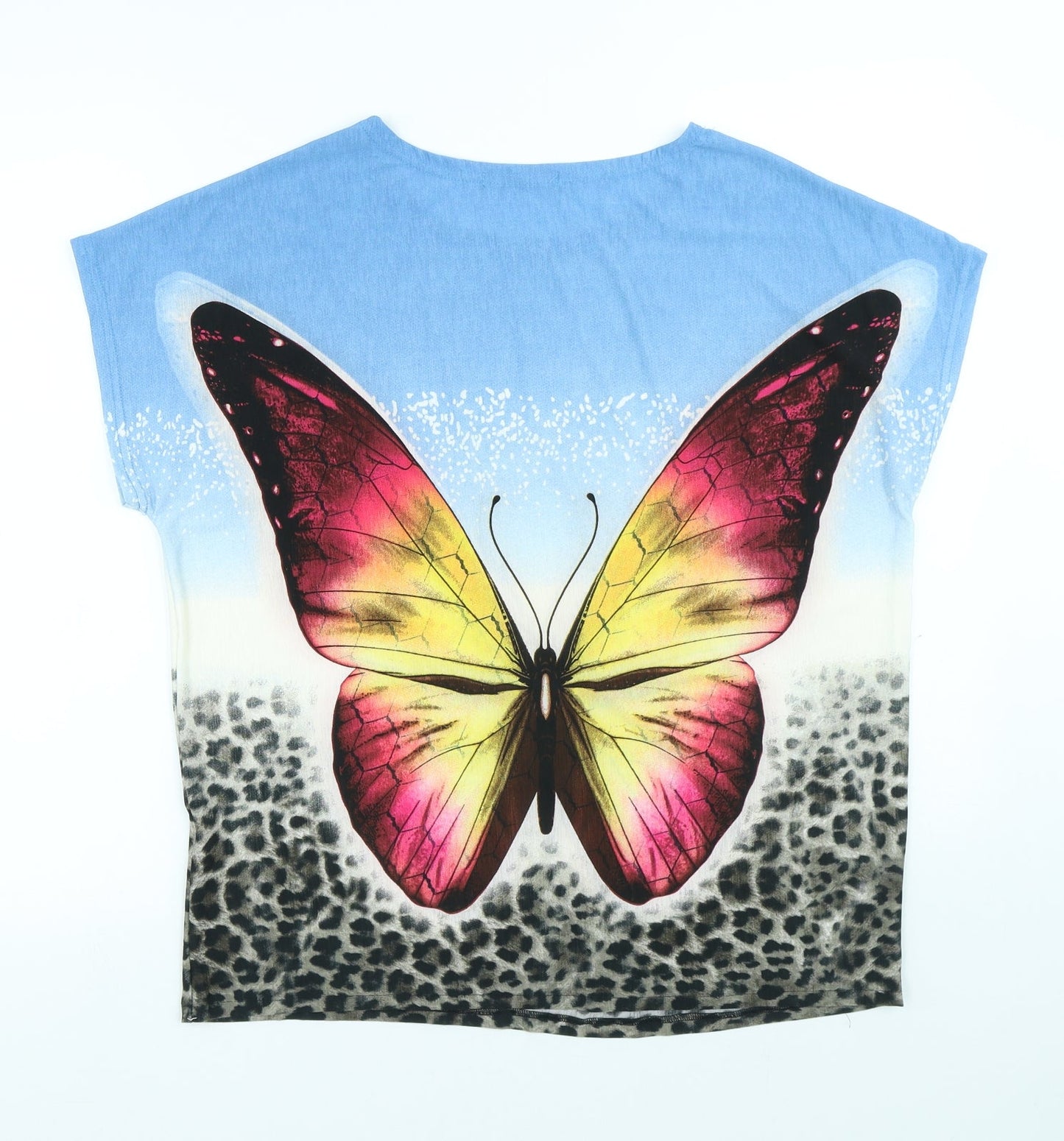 Nutshell Womens Multicoloured Animal Print Polyester Basic T-Shirt Size L Round Neck - Butterfly
