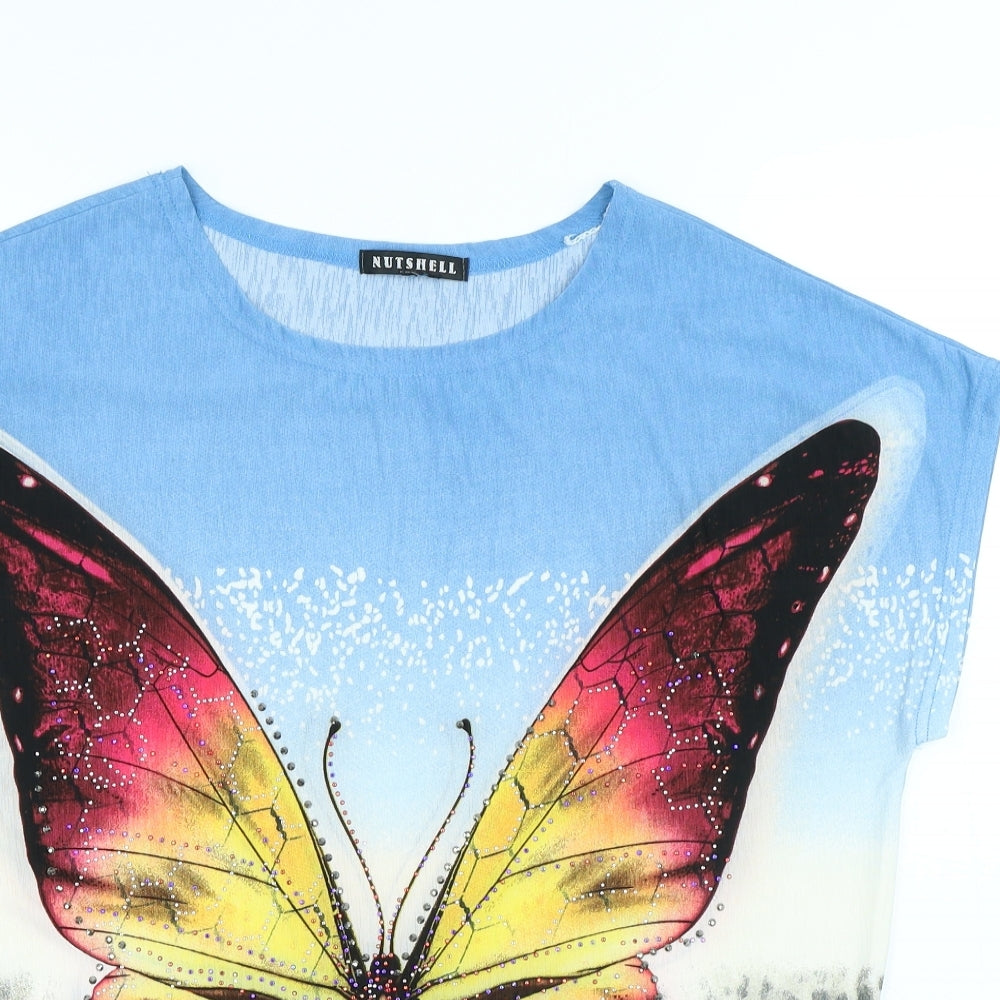 Nutshell Womens Multicoloured Animal Print Polyester Basic T-Shirt Size L Round Neck - Butterfly