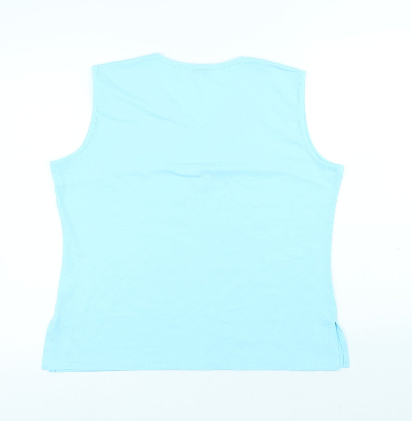 Miss Luna Womens Blue Cotton Basic Tank Size 2XL V-Neck