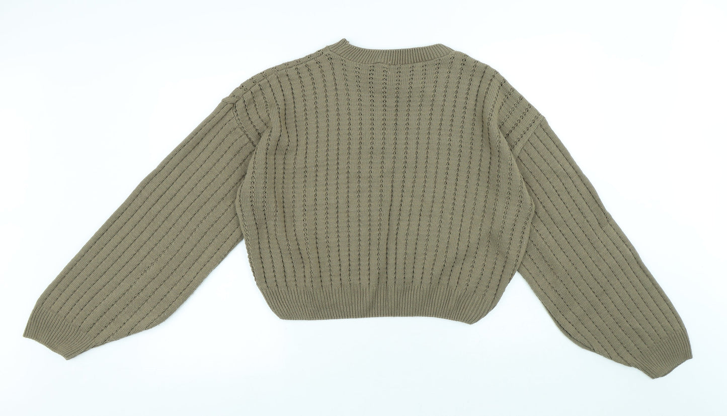 PRETTYLITTLETHING Womens Green Round Neck Acrylic Pullover Jumper Size L