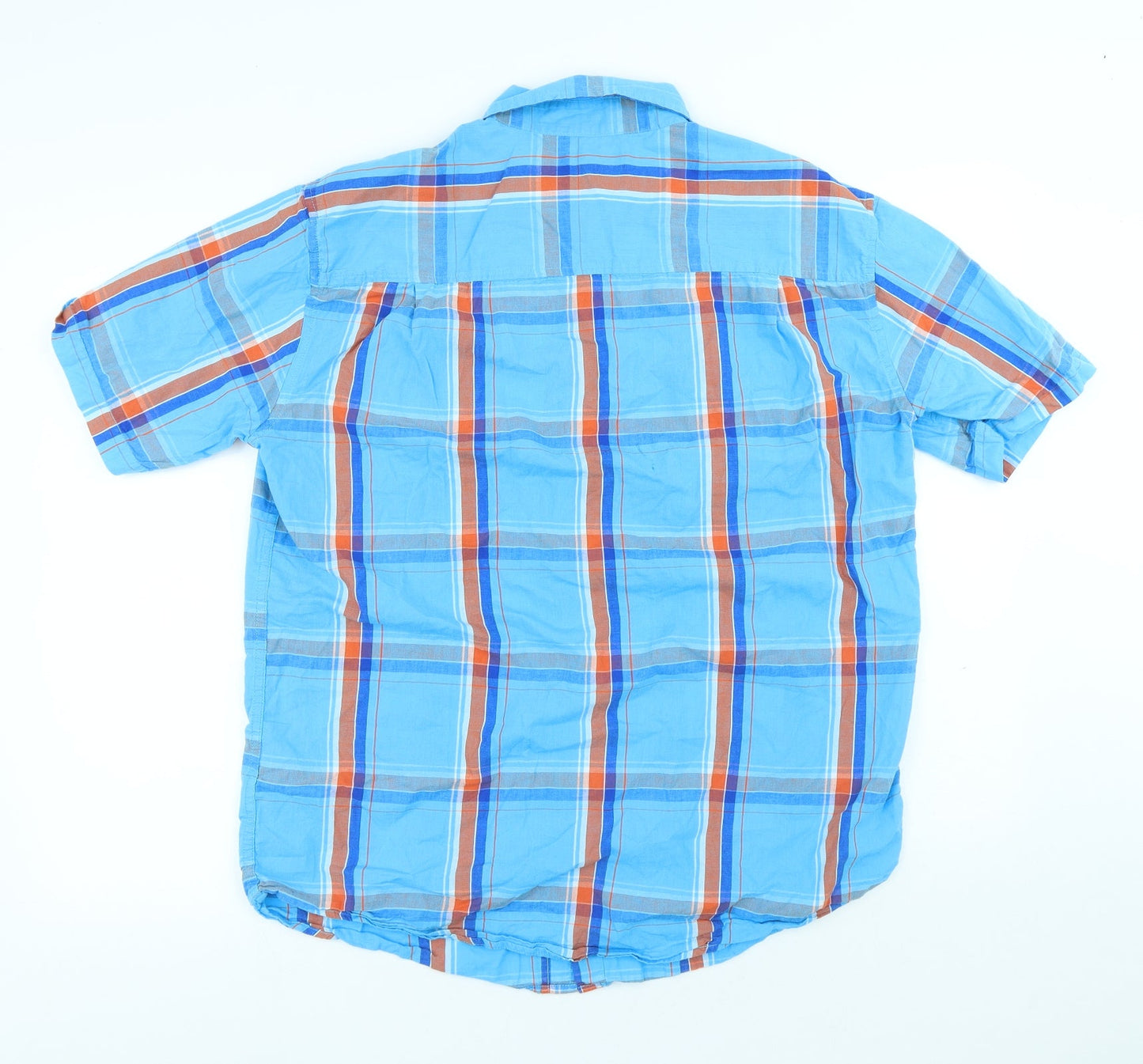 Atlas for Men Mens Blue Plaid Cotton Button-Up Size L Collared Button