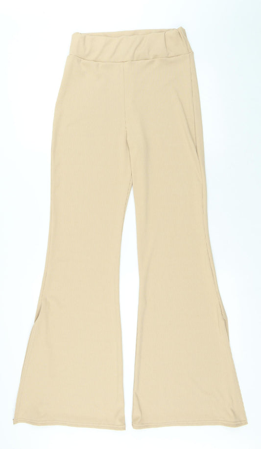 T.F.L Womens Beige Polyester Trousers Size 14 L33 in Regular