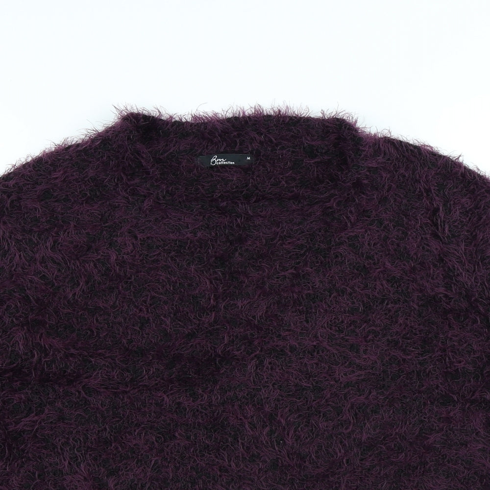Bonmarché Womens Purple Round Neck Acrylic Pullover Jumper Size M