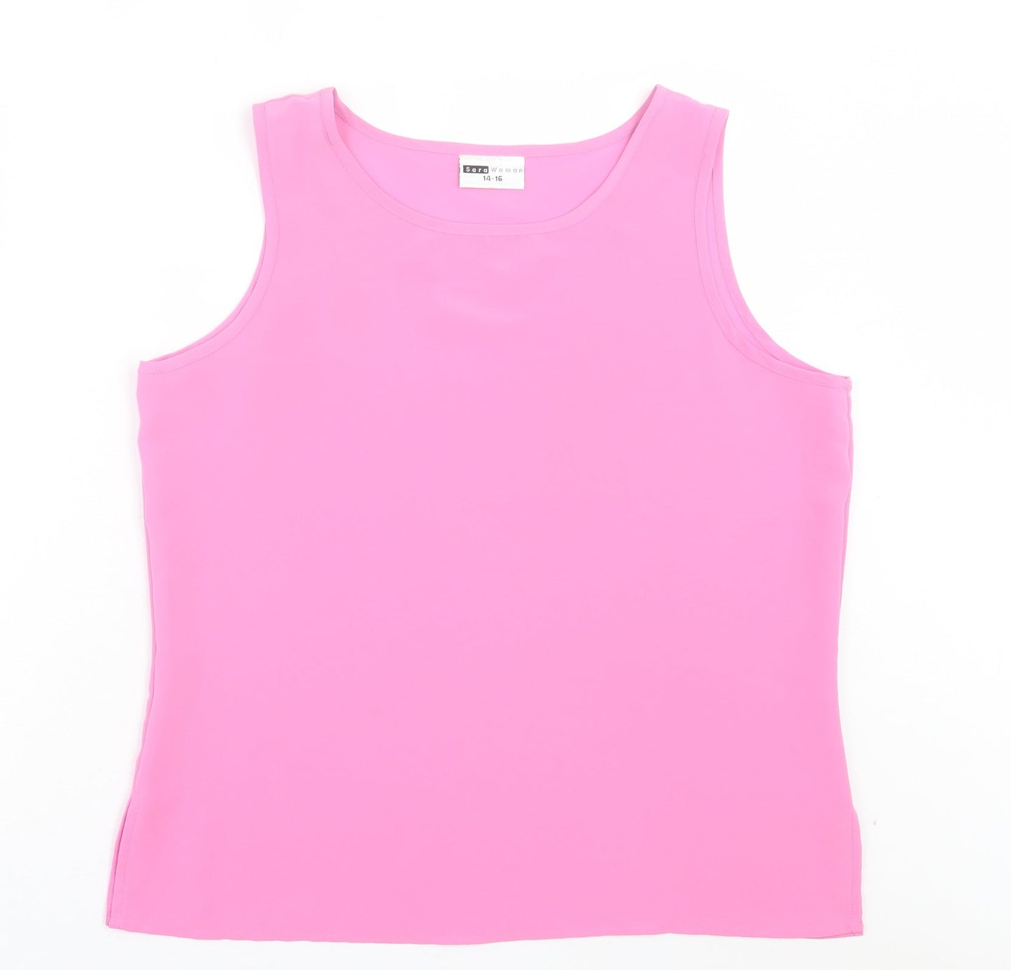 SARA WOMAN Womens Pink Polyester Basic Tank Size 14 Crew Neck