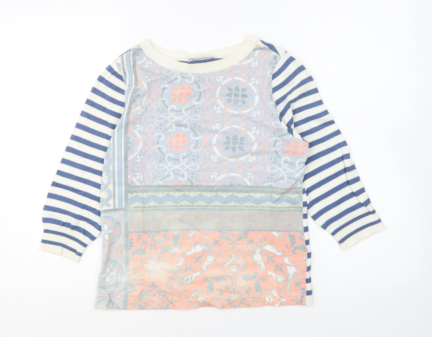 Oui Womens Multicoloured Round Neck Striped Cotton Pullover Jumper Size 10