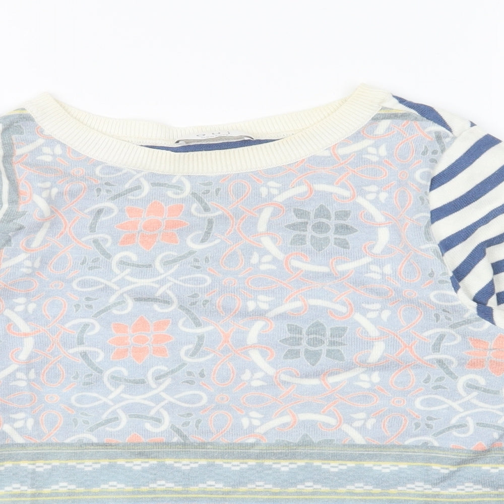 Oui Womens Multicoloured Round Neck Striped Cotton Pullover Jumper Size 10