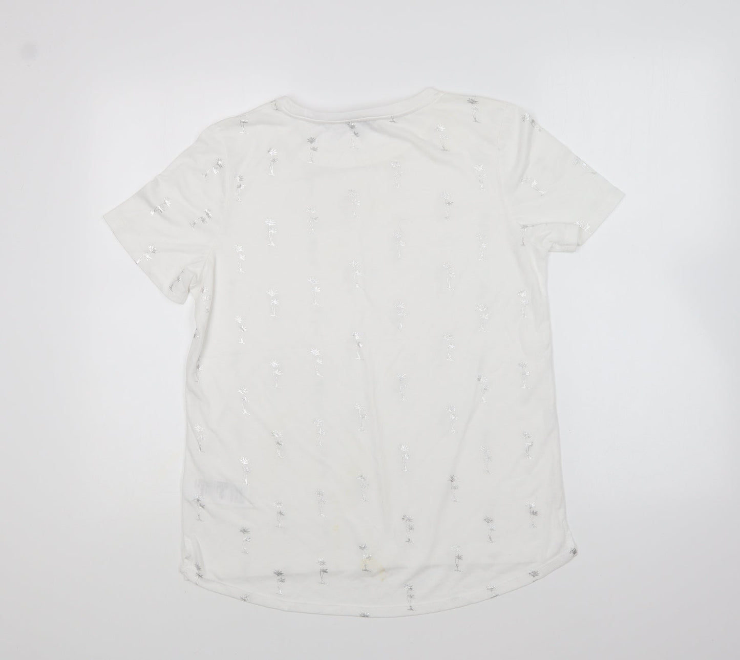 Oasis Womens White Geometric Polyester Basic T-Shirt Size M Round Neck
