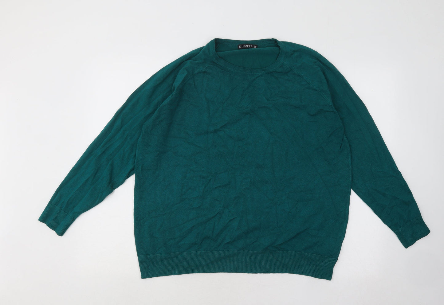 Dunnes Stores Womens Green Round Neck Cotton Pullover Jumper Size 2XL