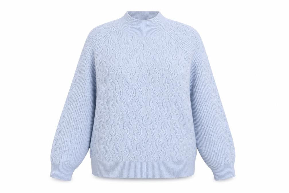 Dunnes Womens Blue Mock Neck Geometric Acrylic Pullover Jumper Size M