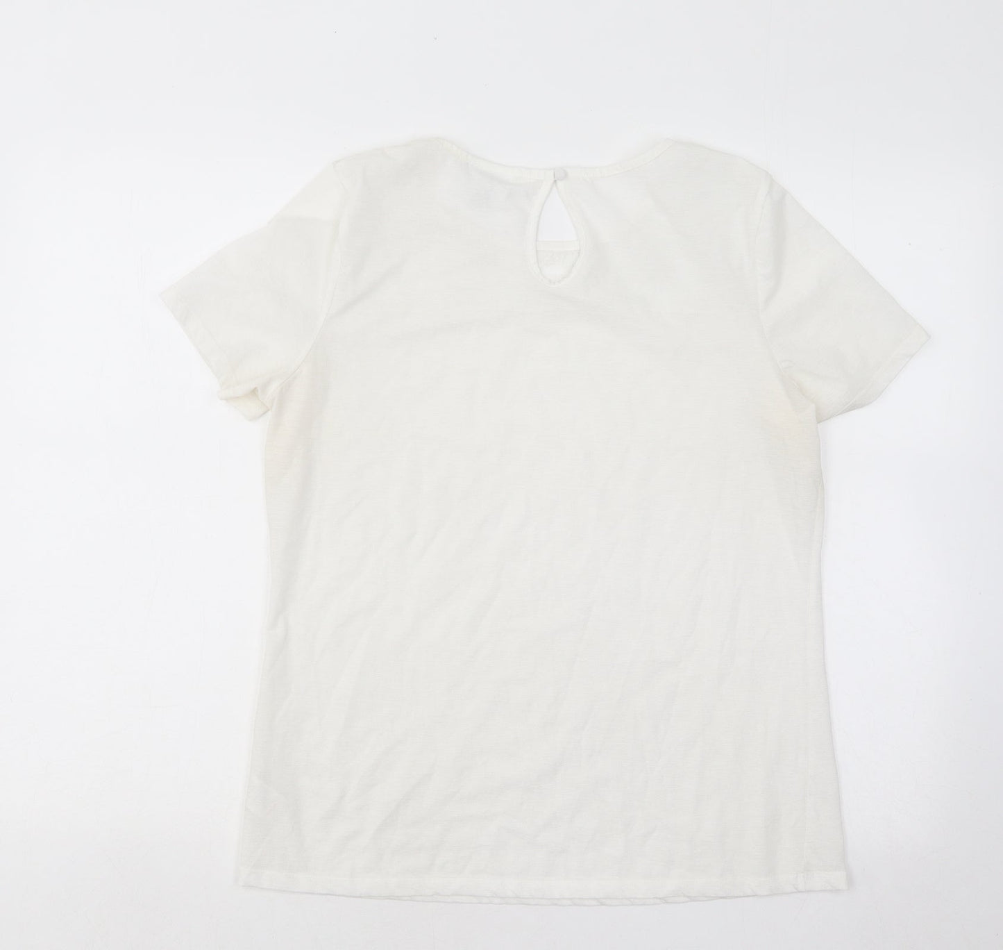 NEXT Womens White Floral Nylon Basic T-Shirt Size 12 Round Neck