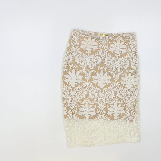 H&M Womens White Paisley Polyester Straight & Pencil Skirt Size 6 - Lace Overlay