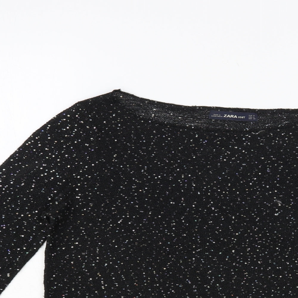 Zara Womens Black Boat Neck Polyester Pullover Jumper Size M