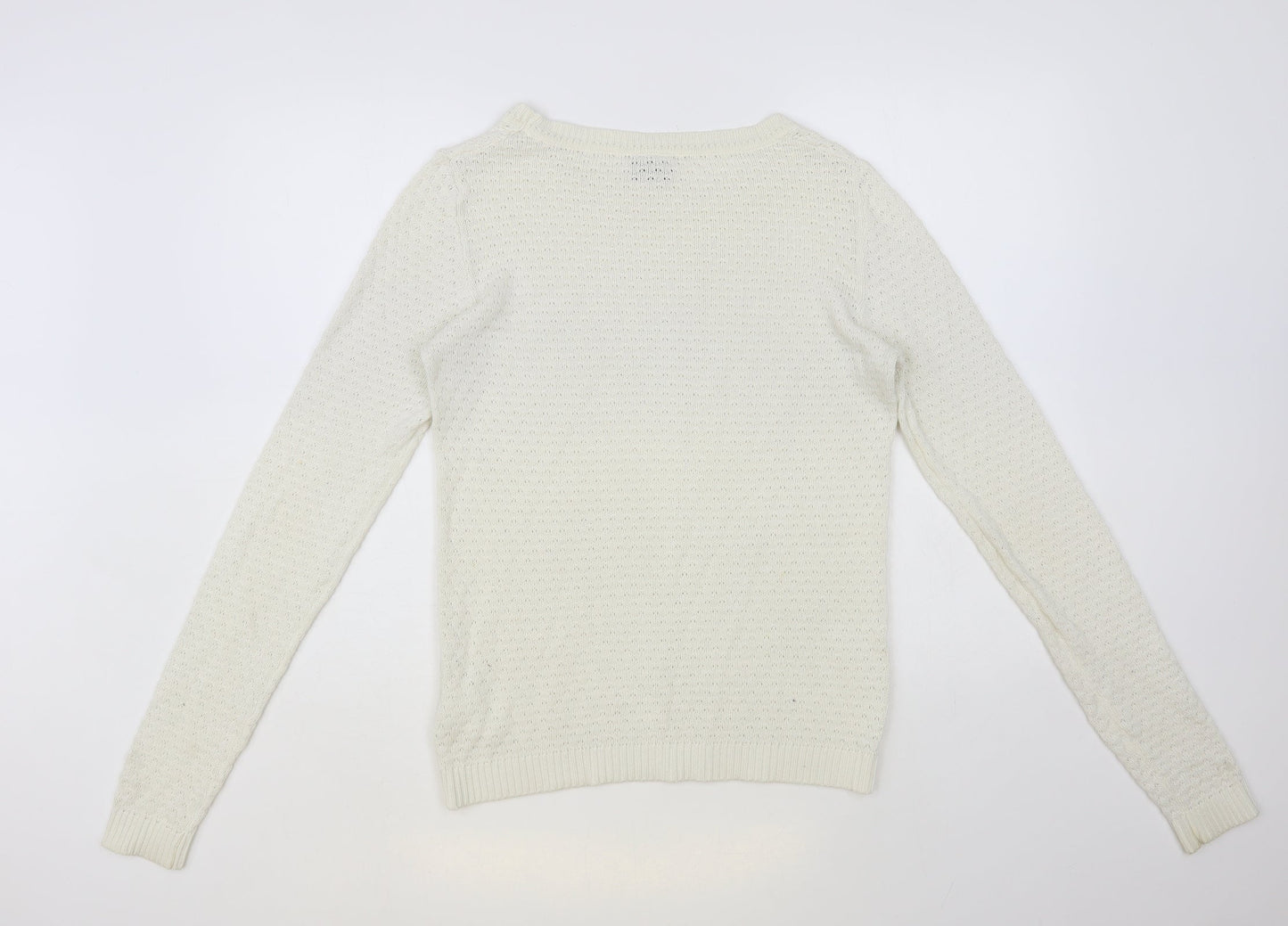 VILA Womens White Round Neck Acrylic Pullover Jumper Size M
