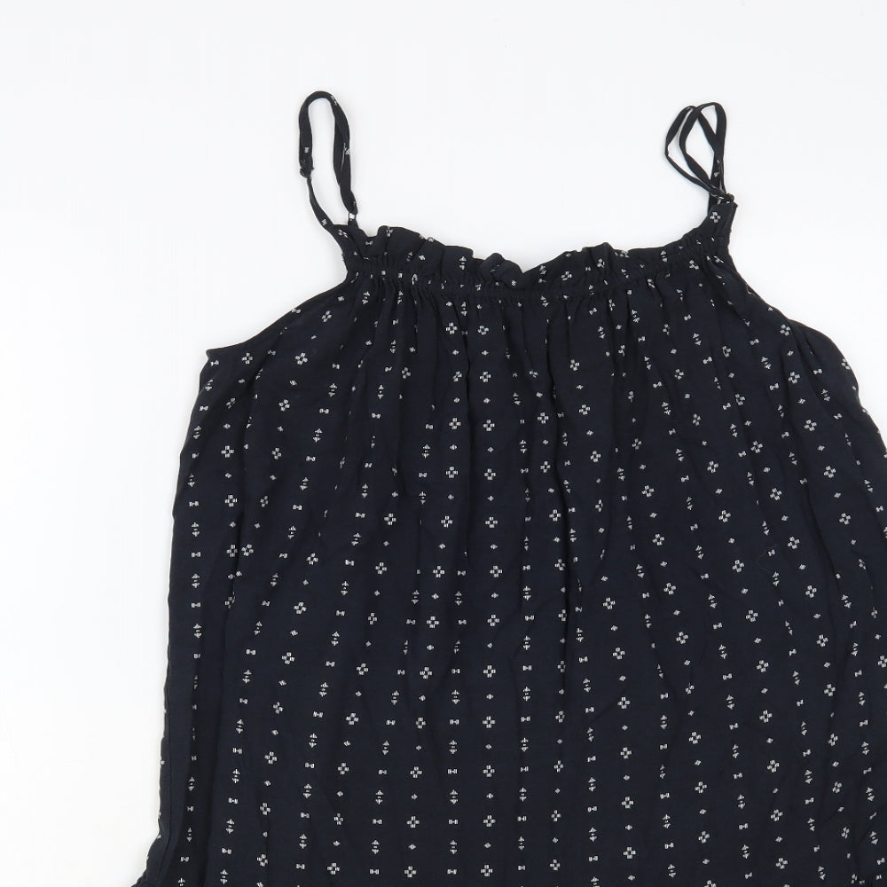 H&M Womens Blue Geometric Viscose Slip Dress Size 8 Square Neck Pullover