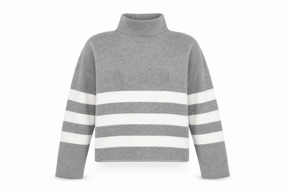 New Look Womens Grey Roll Neck Striped Viscose Pullover Jumper Size M