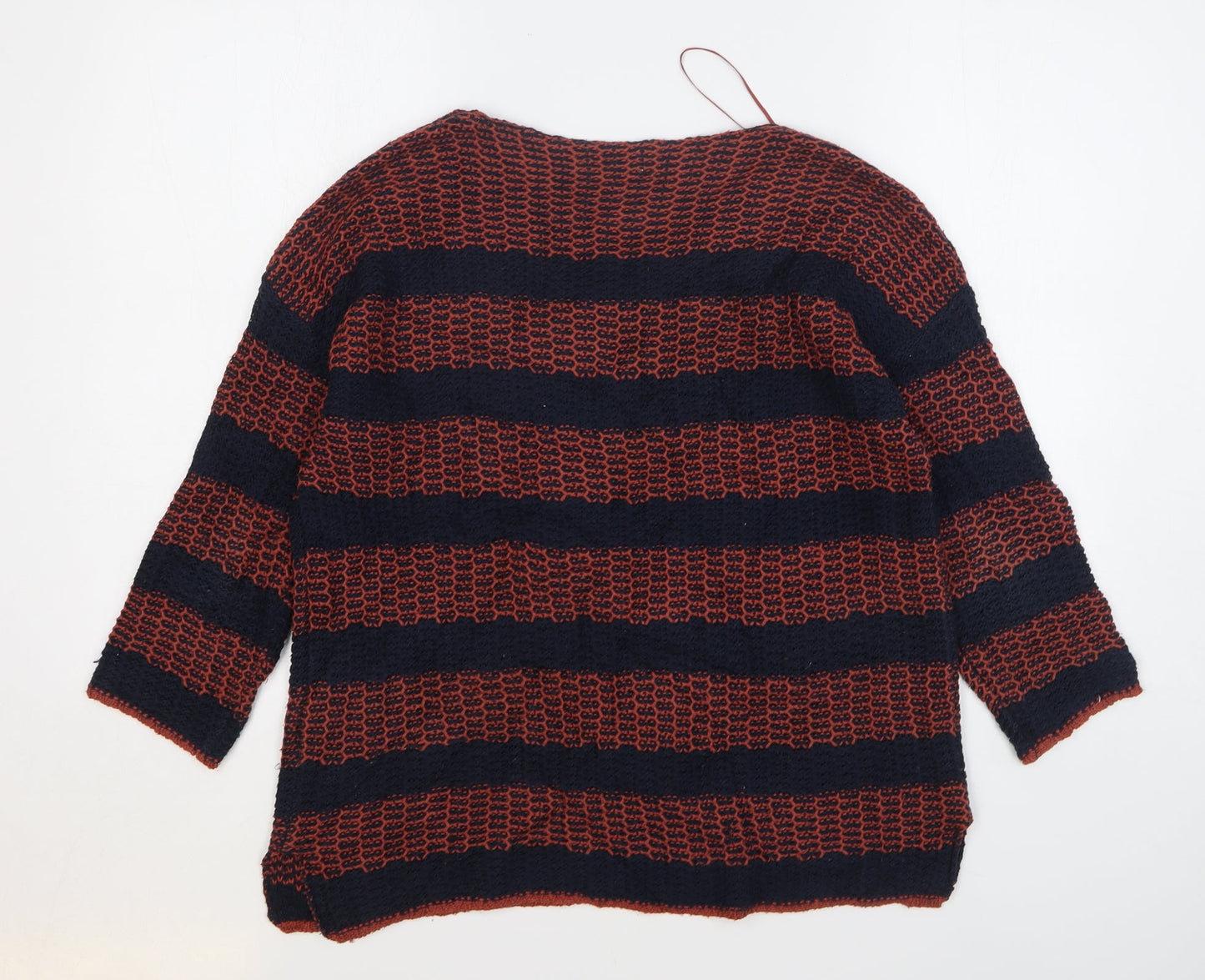 Papaya Womens Brown Round Neck Striped Acrylic Pullover Jumper Size M