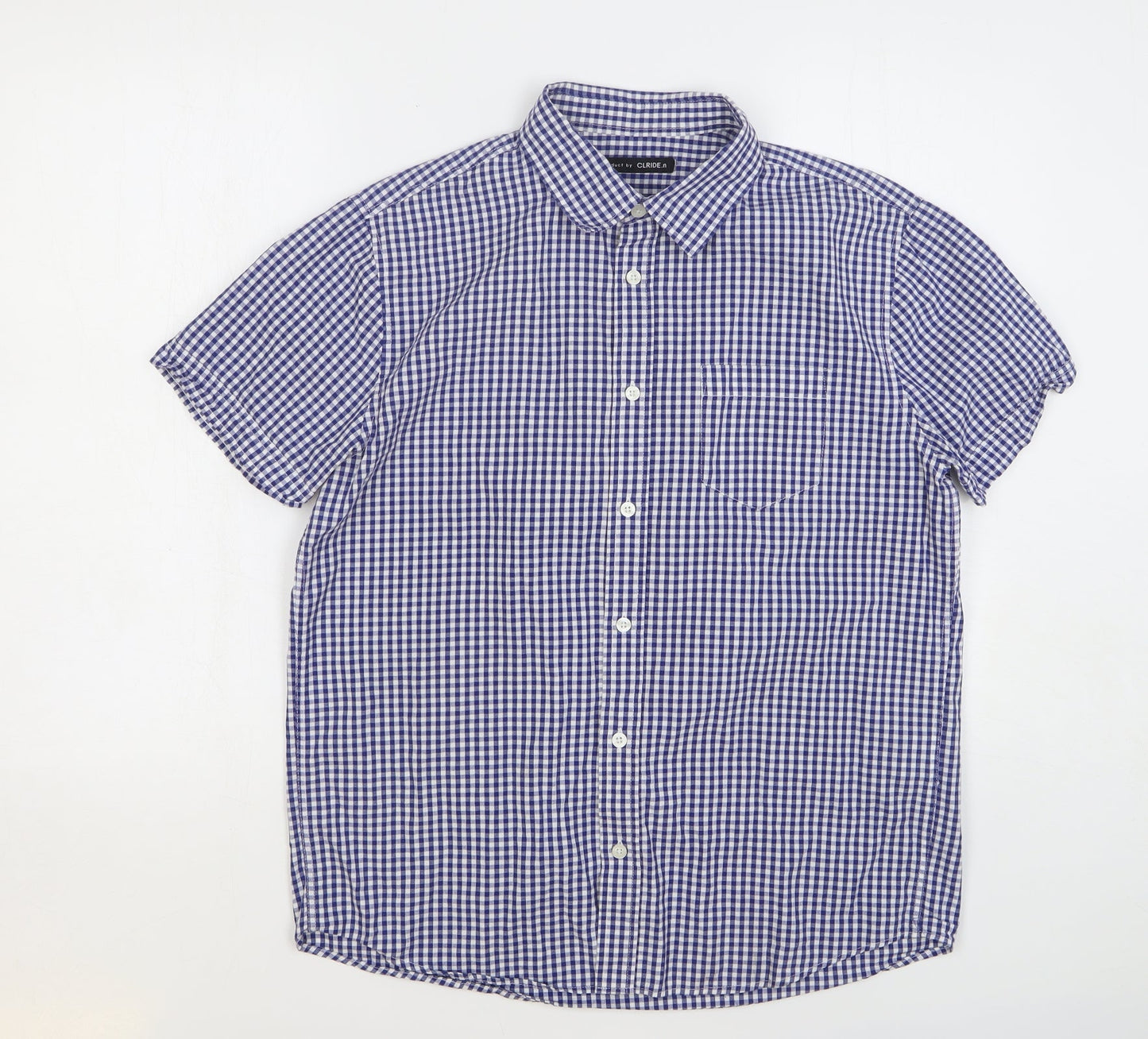 Clride Mens Blue Check Cotton Button-Up Size S Collared Button