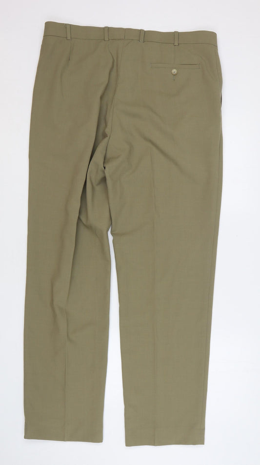 Marks and Spencer Womens Green Polyester Trousers Size 38 L34 in Regular Button