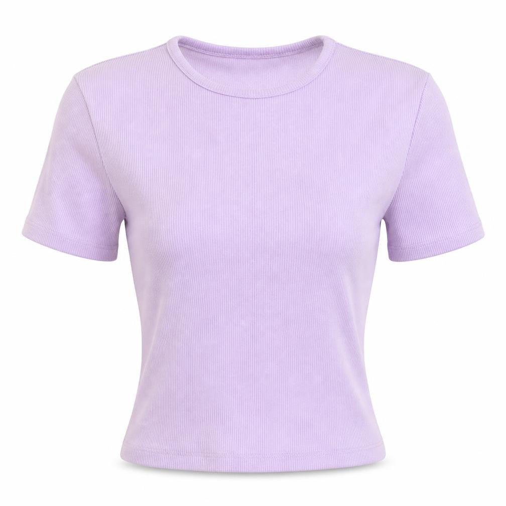 PRETTYLITTLETHING Womens Purple Polyester Cropped T-Shirt Size S Round Neck
