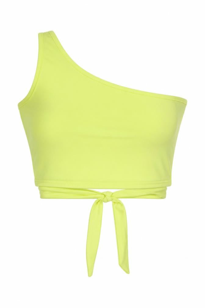Miss Selfridge Womens Yellow Polyester Cropped Tank Size 10 One Shoulder