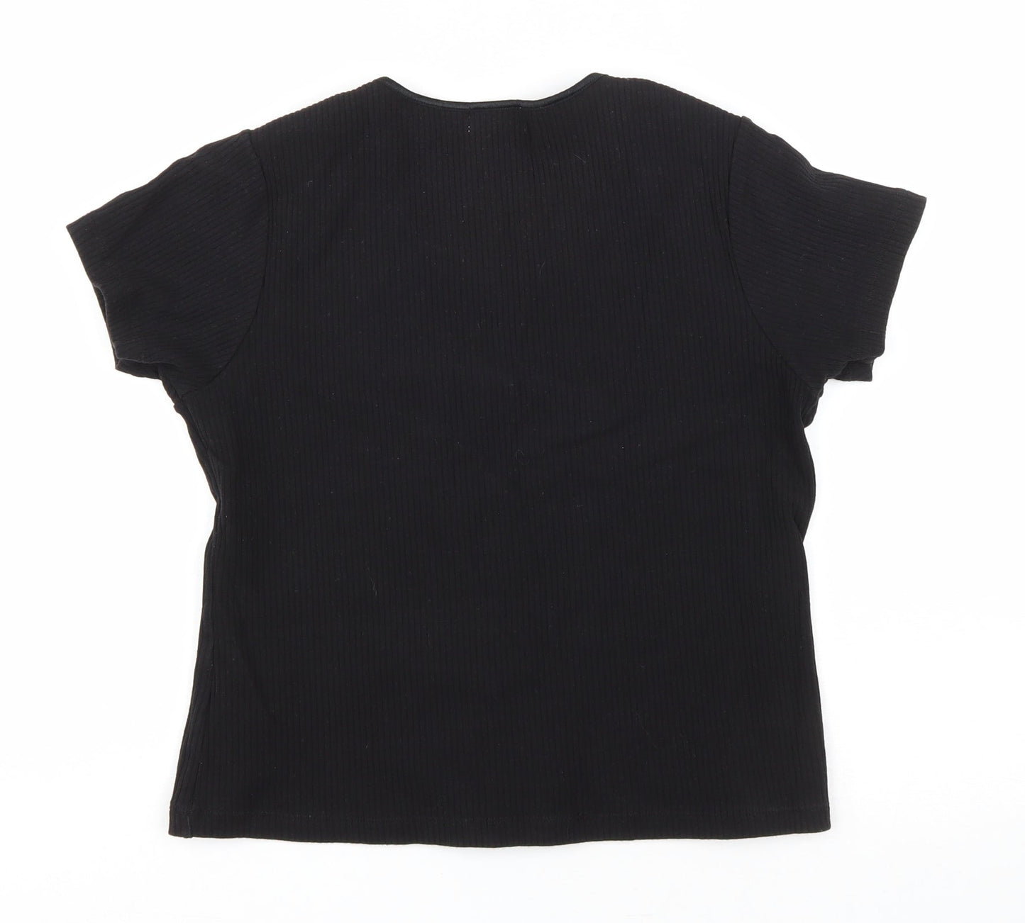 Bonmarché Womens Black Cotton Basic T-Shirt Size L Scoop Neck